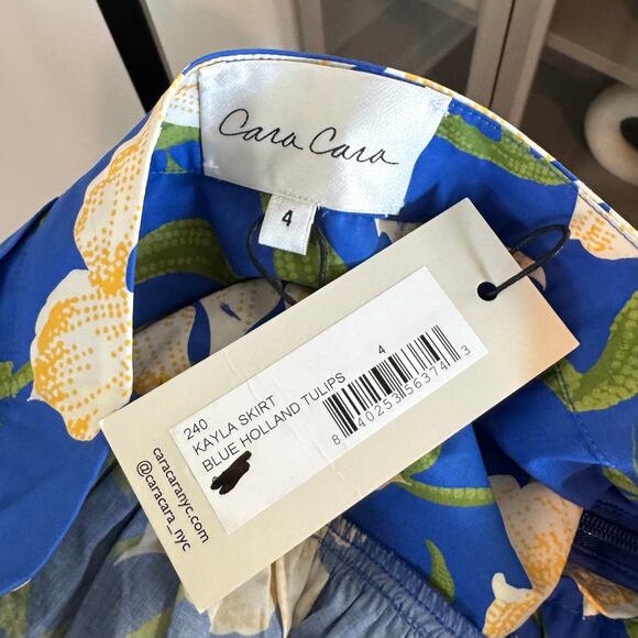 Cara Cara Kayla Floral Midi Skirt NEW Blue Holland Tulips Pleated Poplin NWT 4 - Picture 6 of 7